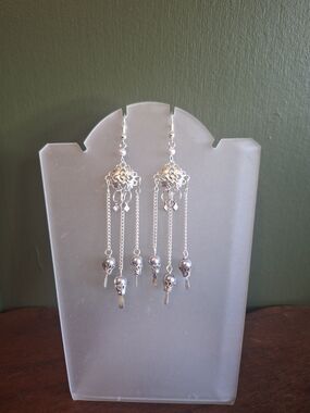 Silver Filigree Drop Earrings with Chain Tassels